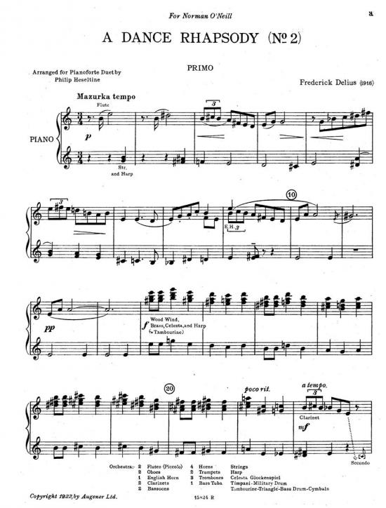 Delius: Dance Rhapsody No. 2 (arr. for piano 4-hands)