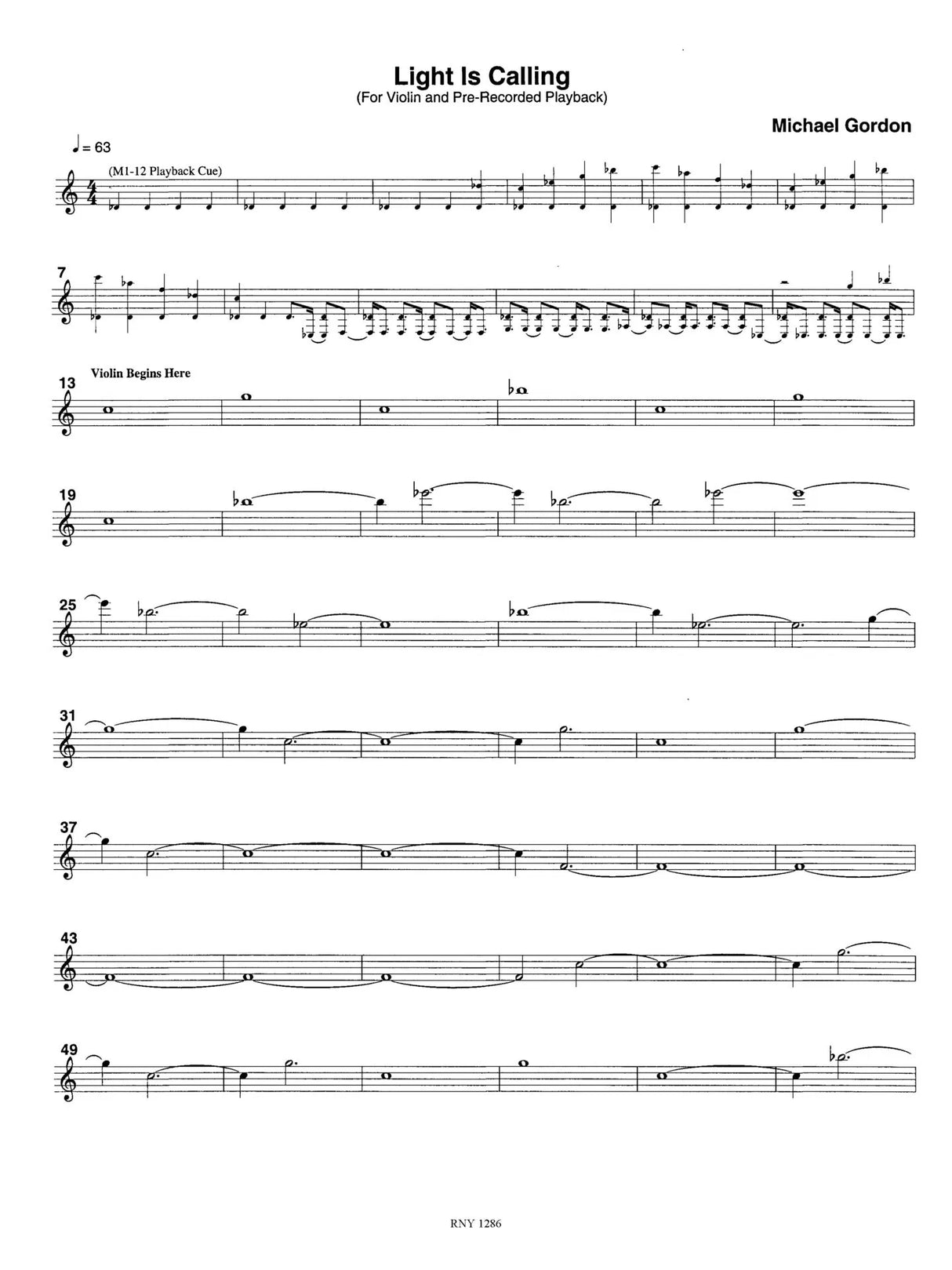 Gordon: light Is calling (arr. for violin & tape)