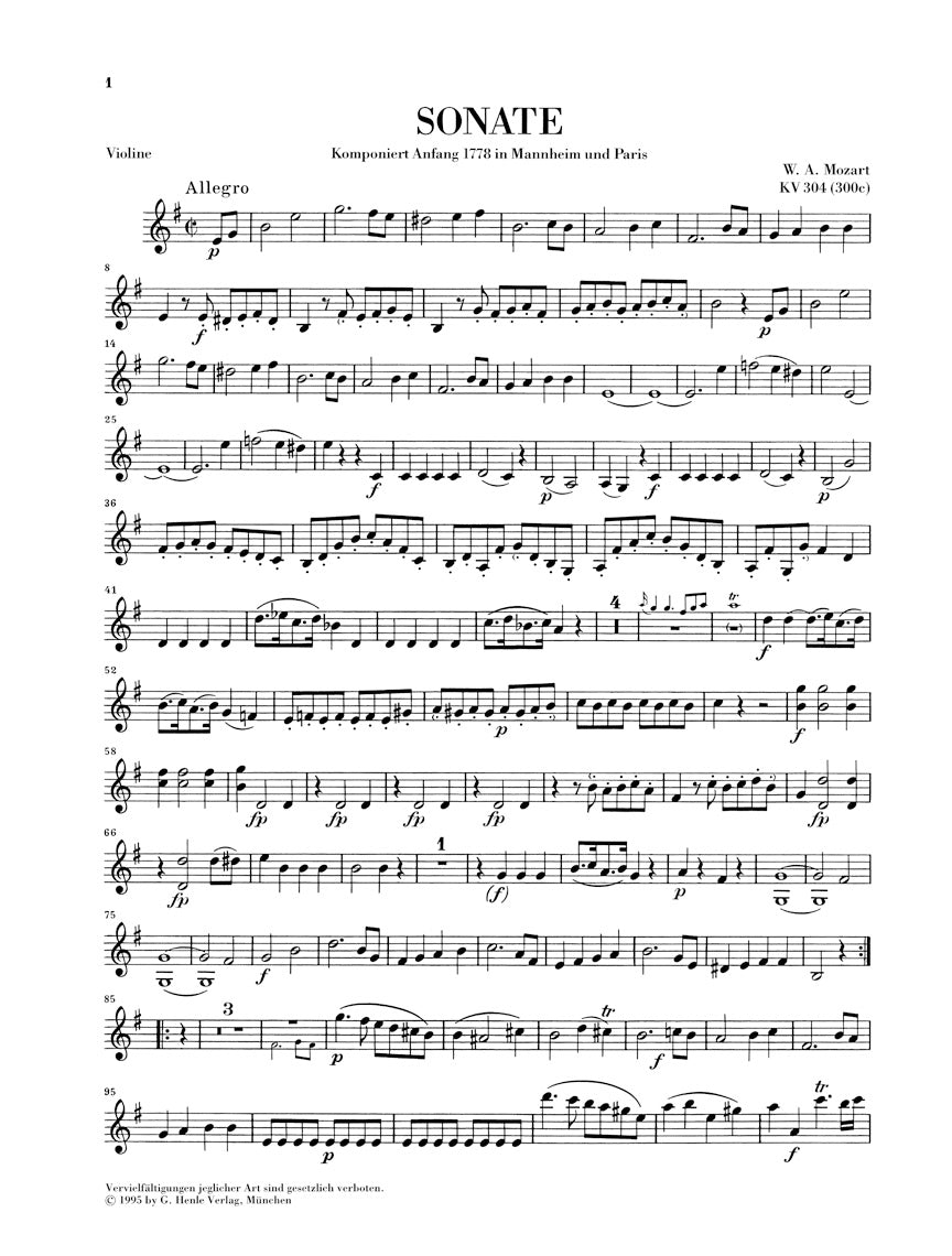 Mozart: Violin Sonata in E Minor, K. 304 (300c) – Ficks Music