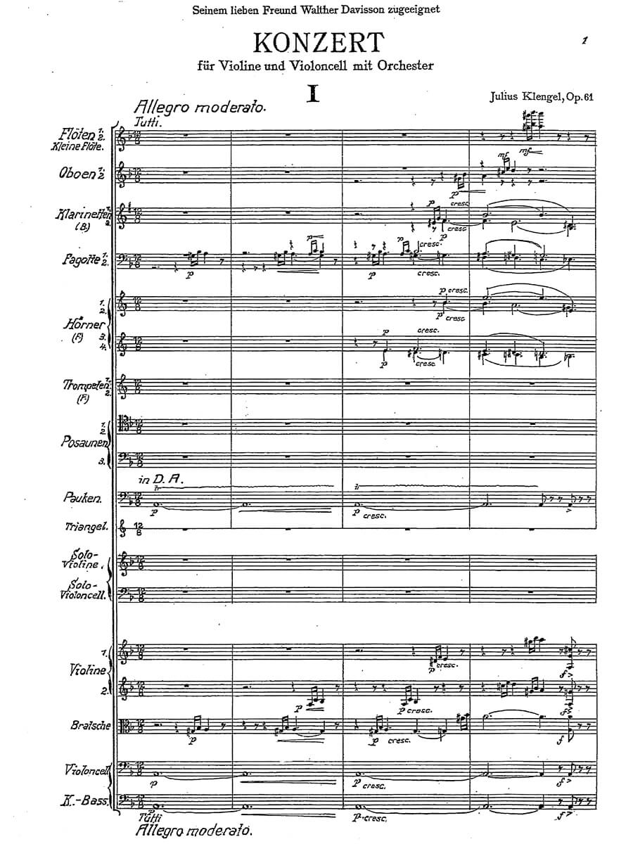 J. Klengel: Double Concerto for Violin & Cello, Op. 61