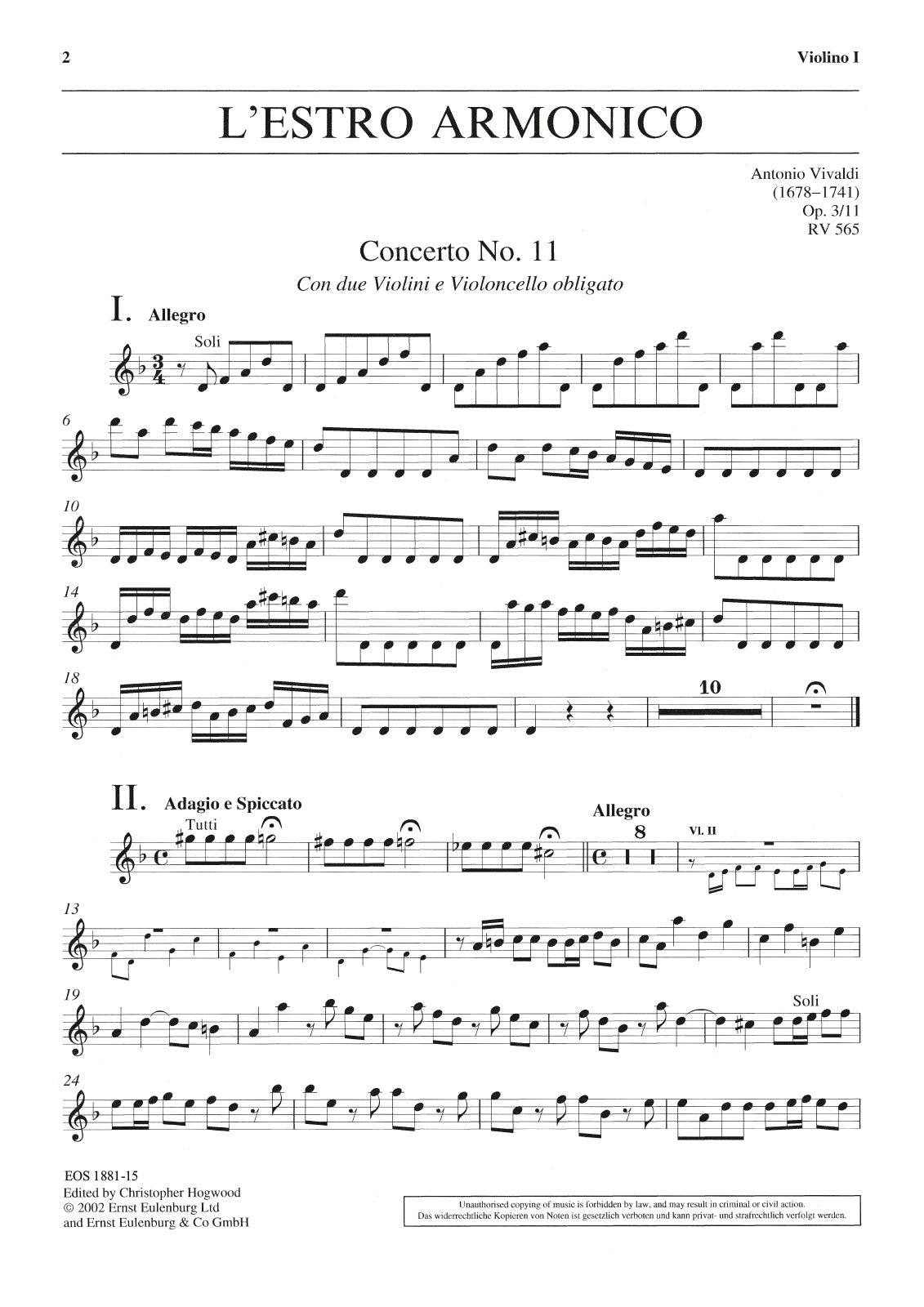 Vivaldi: L'Estro Armonico, RV 565, Op. 3, No. 11