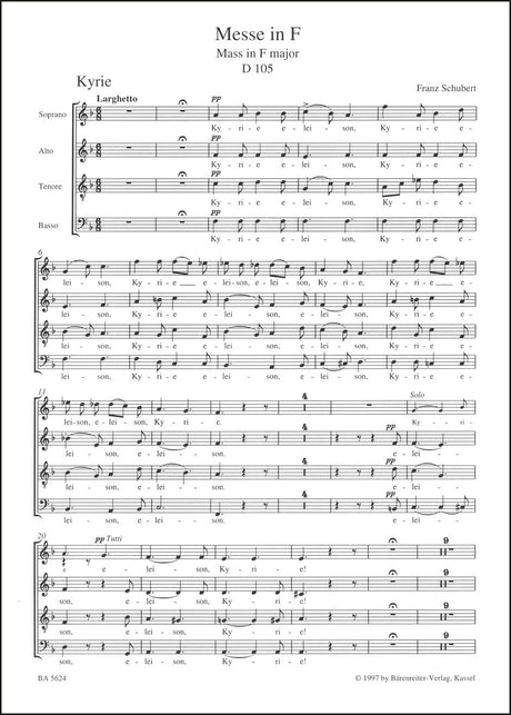 Schubert: Mass in F Major, D 105
