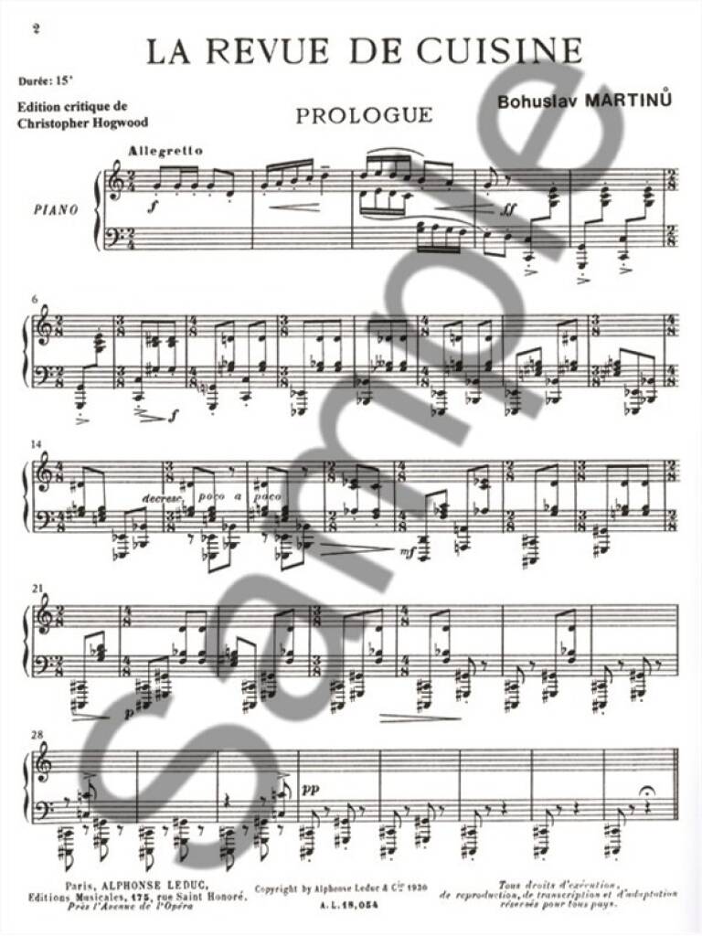 Martinů: La revue de cuisine, H 161 – Ficks Music