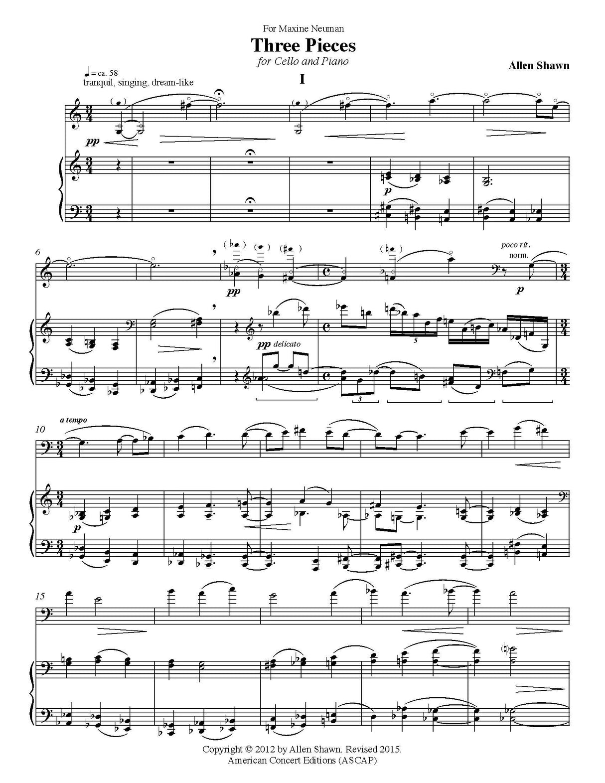 Shawn: 3 Pieces for Cello & Piano