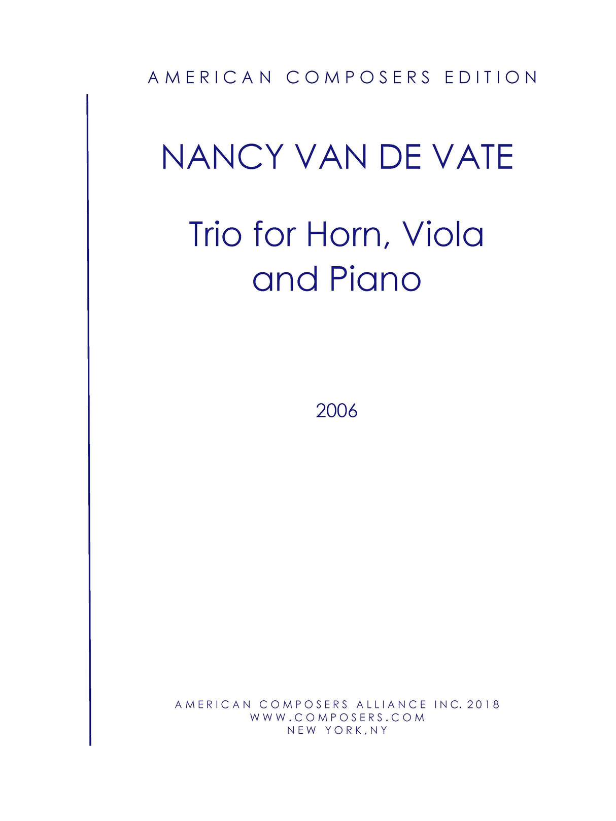 Van de Vate: Trio (Version for Horn, Viola, and Piano)