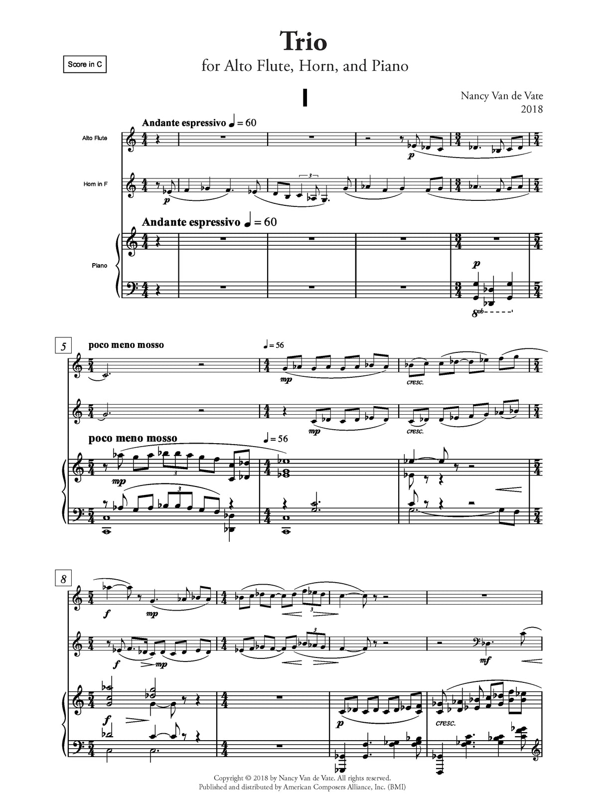 Van de Vate: Trio for Alto Flute, Horn, and Piano