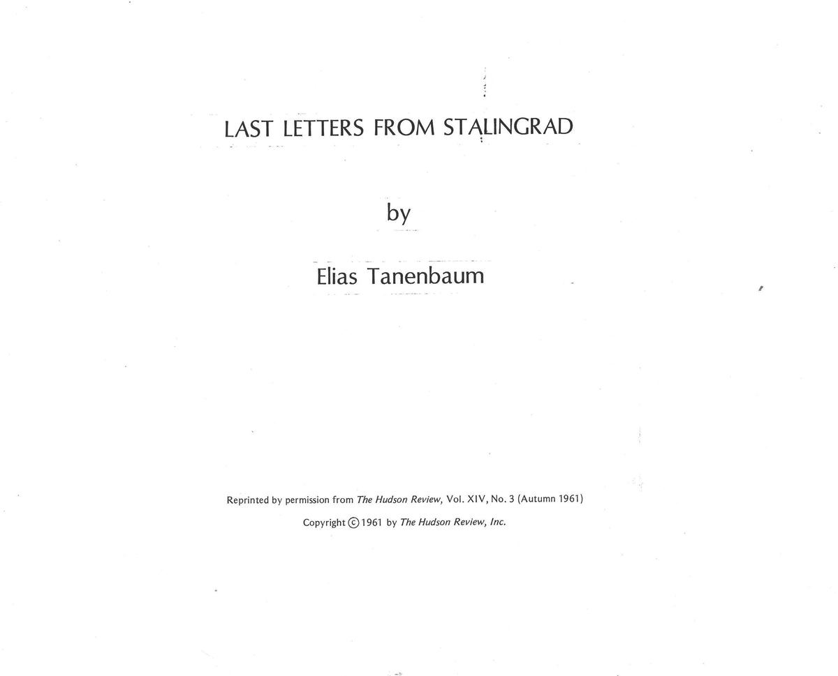Tanenbaum: Last Letters from Stalingrad