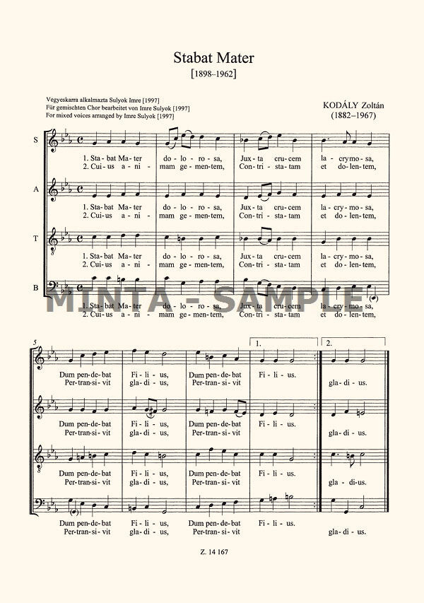 Kodály: Stabat Mater (original & arr. for SATB choir)
