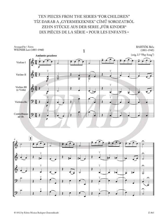 Bartók: Ten Pieces from the Series 'For Children' (arr. for string ensemble)