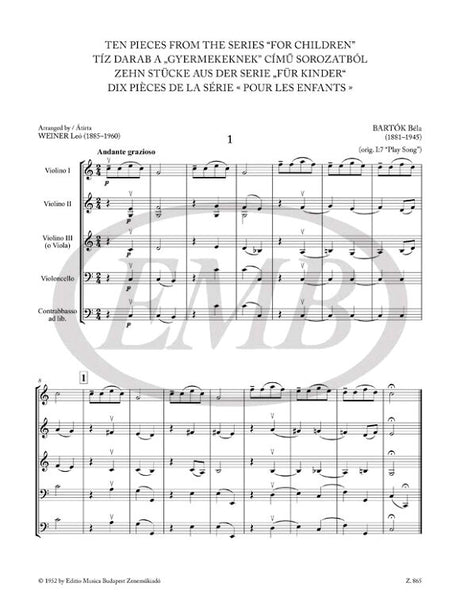 Bartók: Ten Pieces from the Series 'For Children' (arr. for string ensemble)