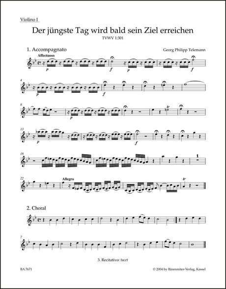 Telemann: Der jüngste Tag wird bald sein Ziel erreichen, TWV 1:301