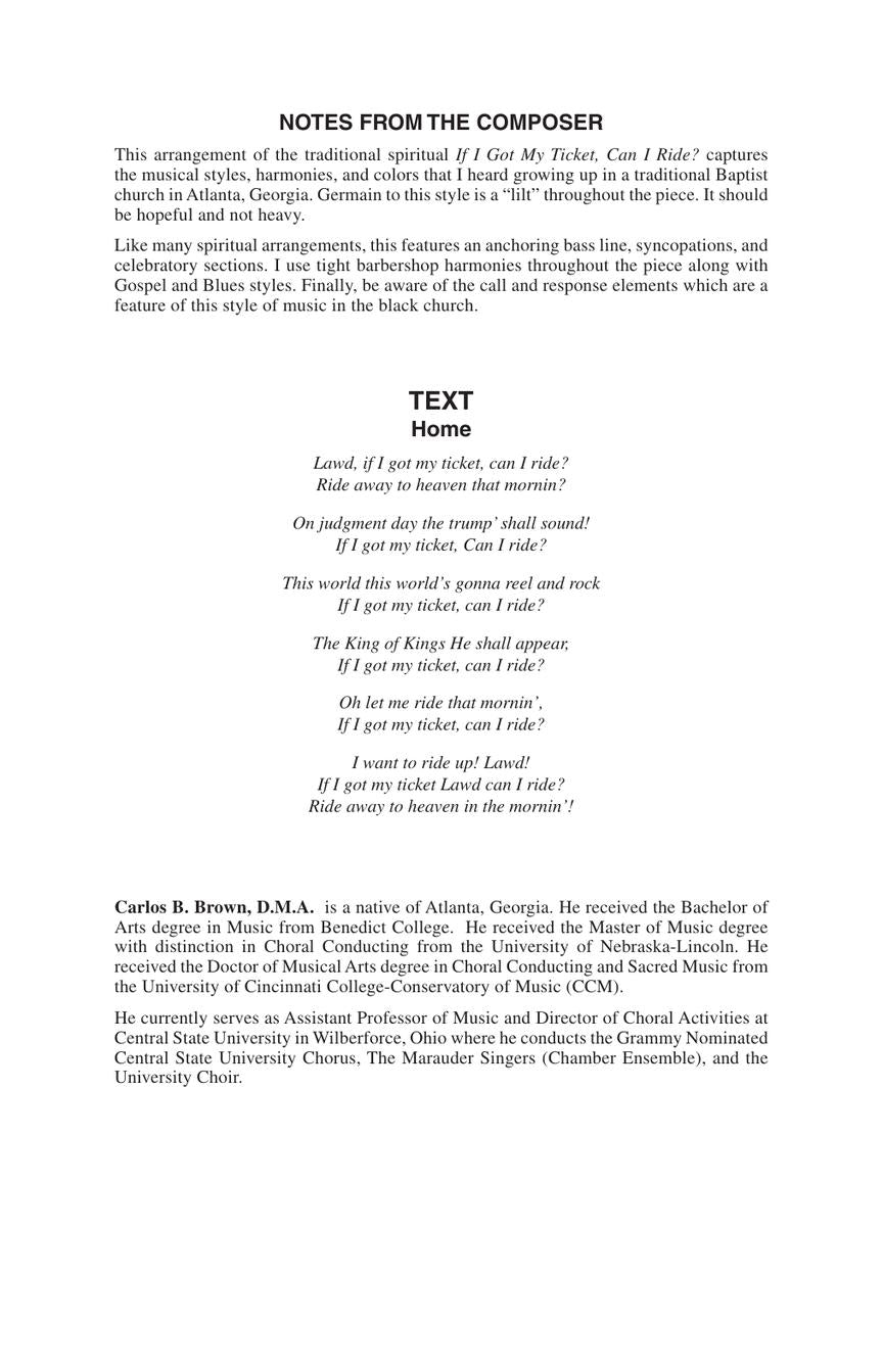 If I Got My Ticket, Can I Ride? (arr. for TTBB)