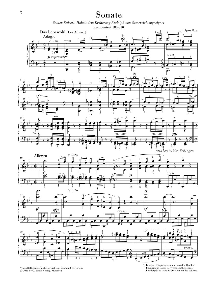 Beethoven: Piano Sonata No. 26 in E-flat Major, Op. 81a