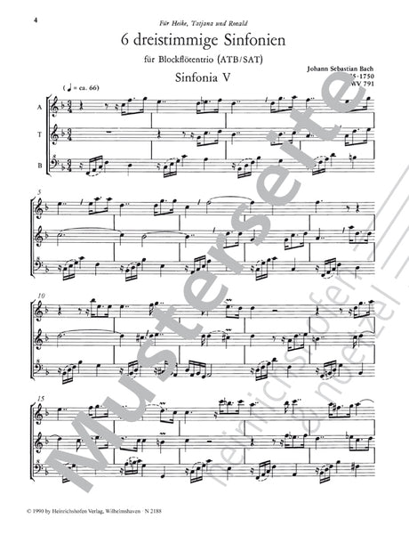 Bach: 6 Three-Part Sinfonias (arr. for recorder trio)