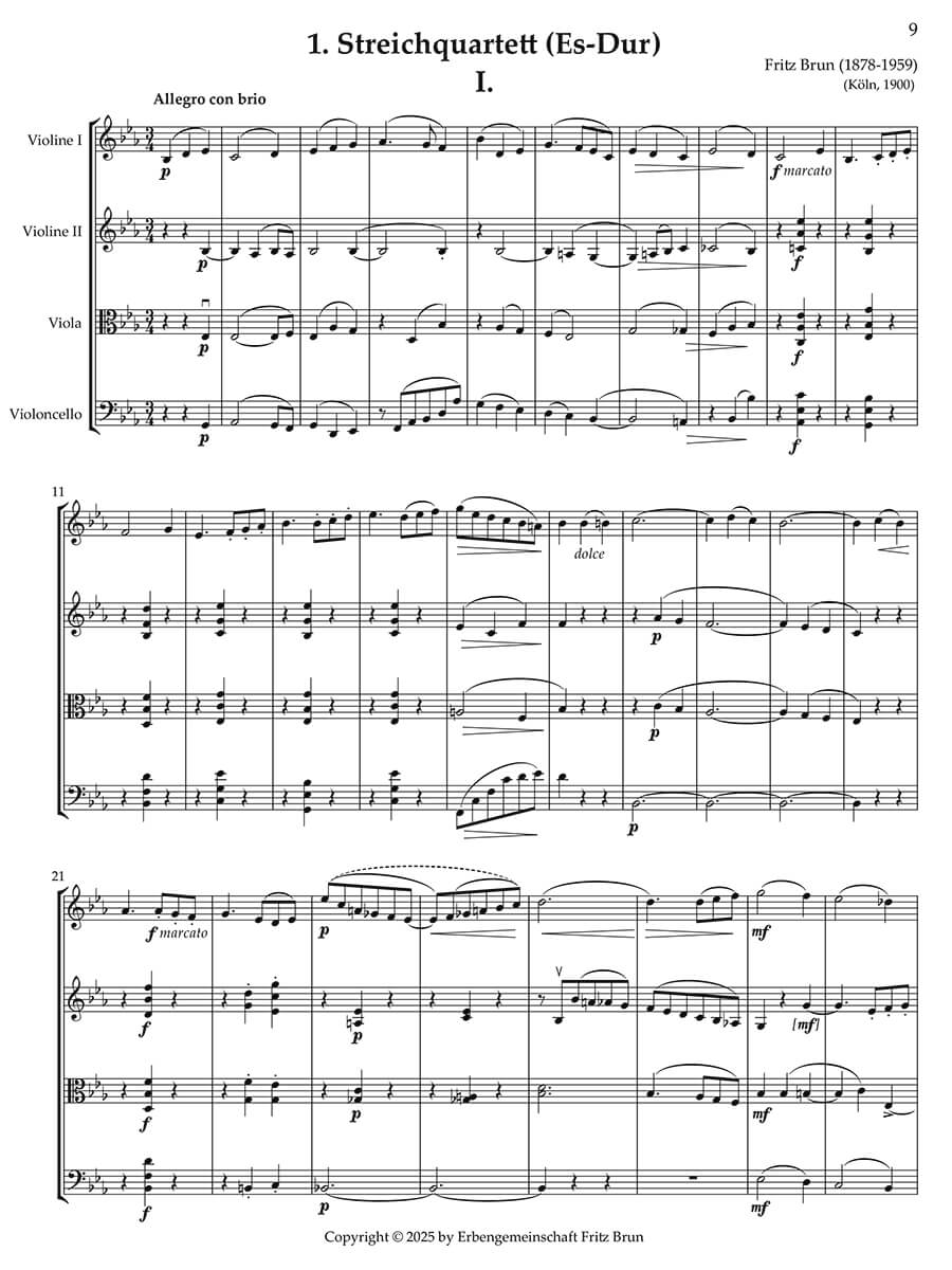 Brun: String Quartet No. 1 in E-flat Major