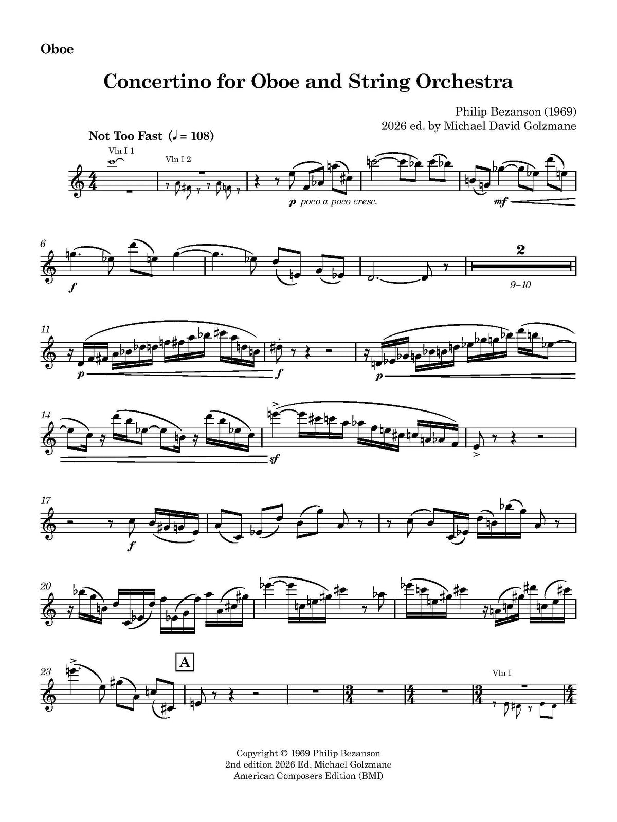 Bezanson: Concertino for Oboe and String Orchestra
