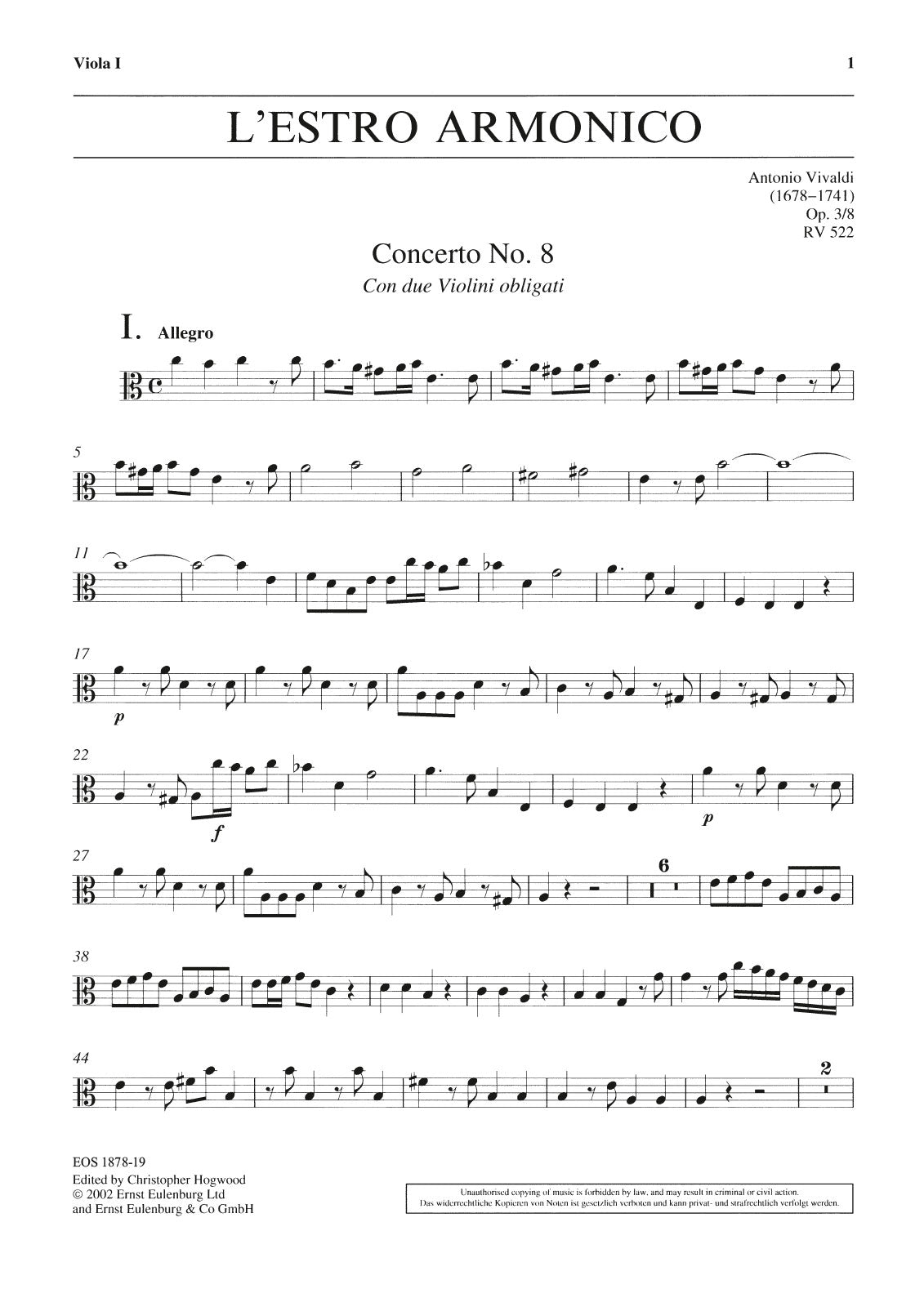 Vivaldi: L'Estro Armonico, RV 522, Op. 3, No. 8