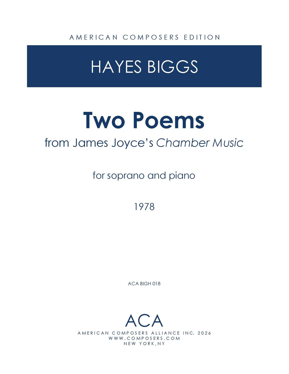 H. Biggs: 2 Poems from James Joyce's "Chamber Music"