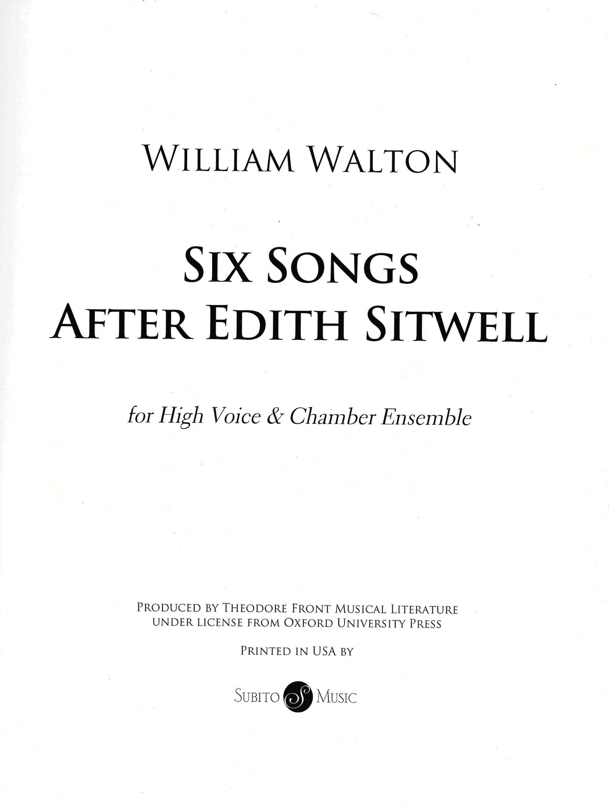 Walton: Six Sitwell Songs (arr. for high voice & chamber ensemble)