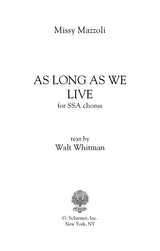 Mazzoli: As Long As We Live