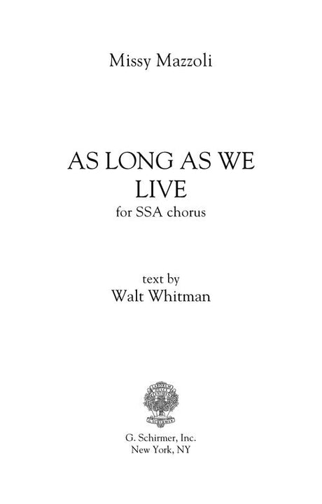 Mazzoli: As Long As We Live