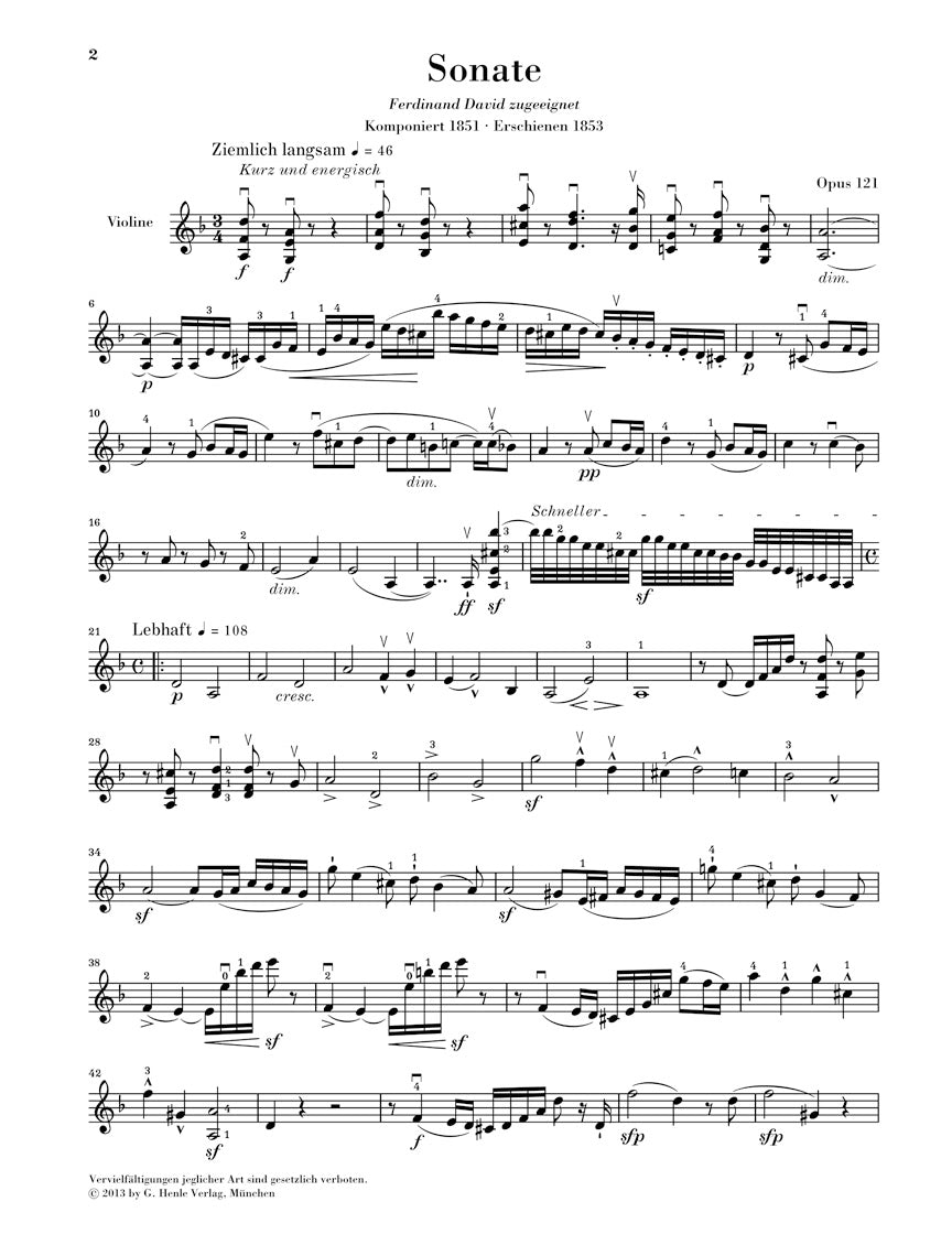Schumann: Violin Sonata No. 2 in D Minor, Op. 121 – Ficks Music