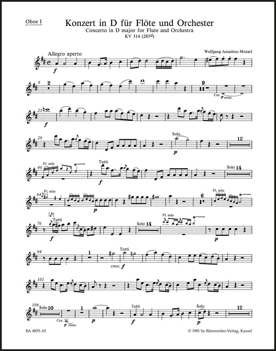 Mozart: Flute Concerto No. 2 in D Major, K. 314 (285d) – Ficks Music
