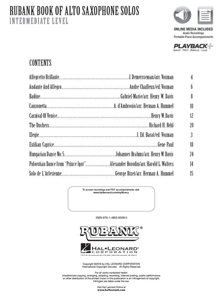 Rubank Book of Alto Saxophone Solos