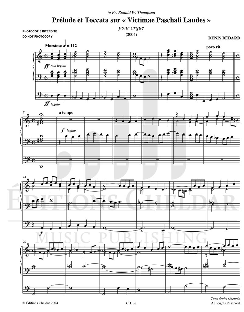 Bédard: Prélude et Toccata sur "Victimae Paschali Laudes"