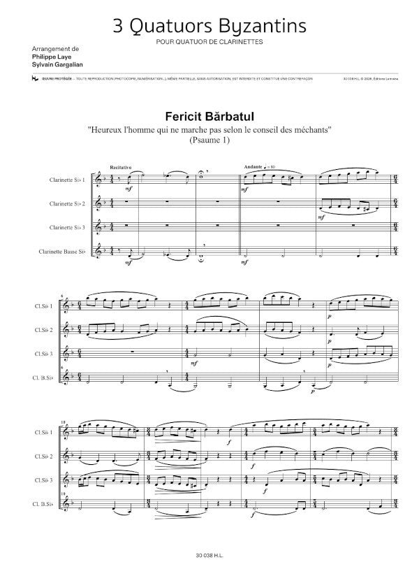 3 Byzantine Quartets (arr. for 4 clarinets)