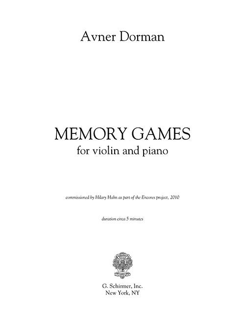 Dorman: Memory Games (for violin and piano)
