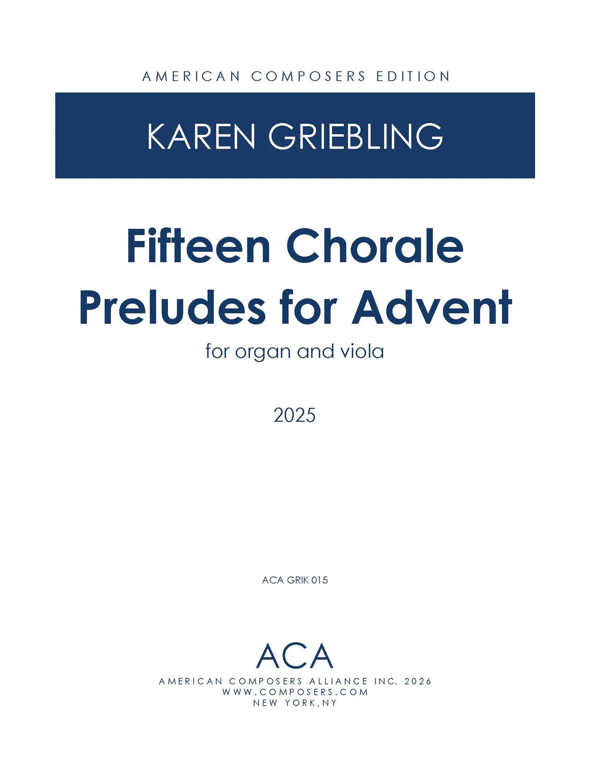 Griebling: 15 Chorale Preludes for Advent