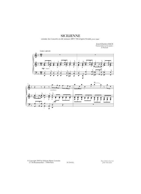 Bach: Sicilienne from Concerto, BWV 596 (arr. for piano)