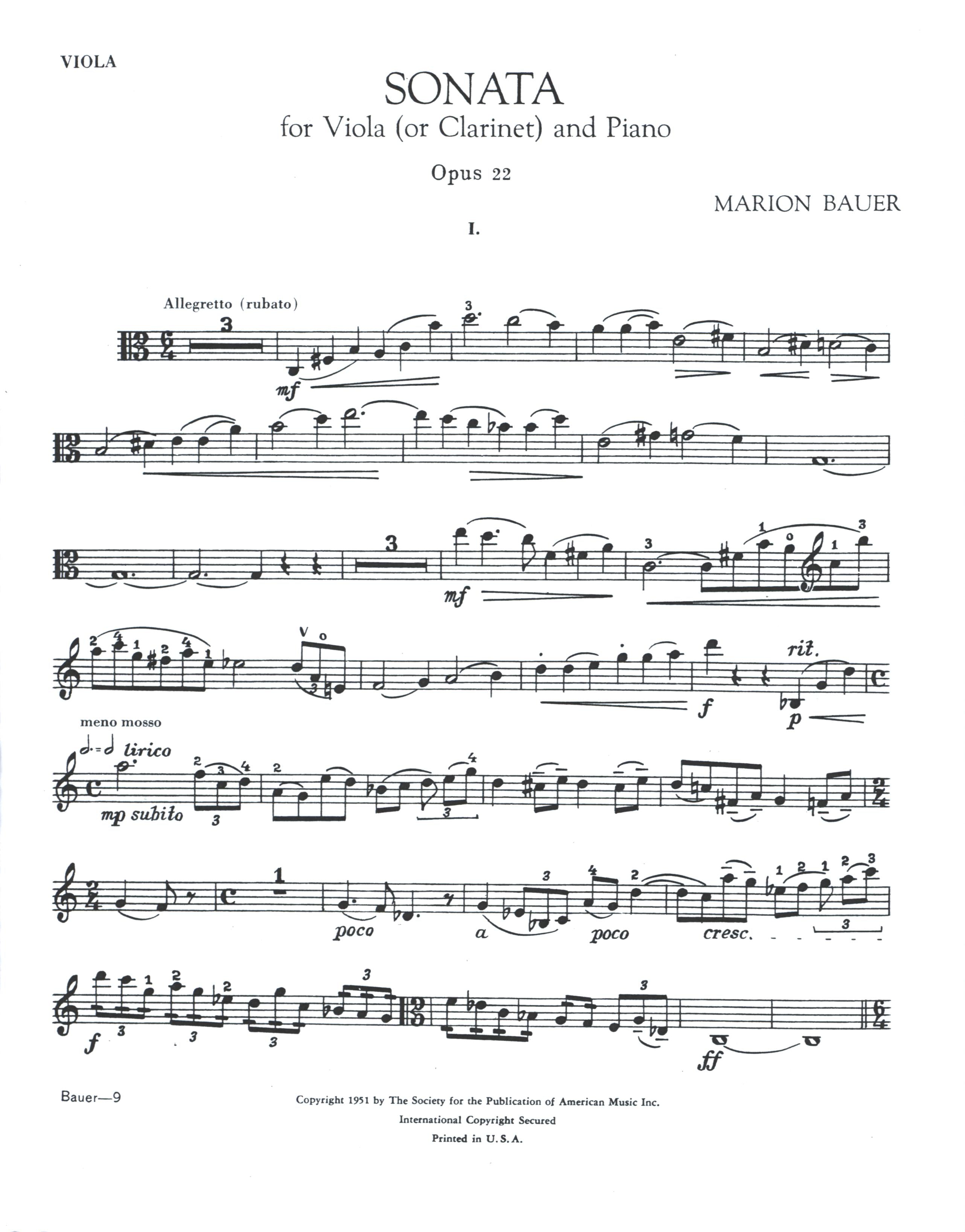 Bauer: Sonata for Viola (or Clarinet) and Piano – Ficks Music