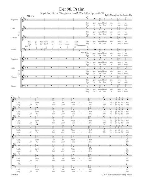Mendelssohn: Psalm 98 - "Singet dem Herrn ein neues Lied", MWV A 23, Op. 91
