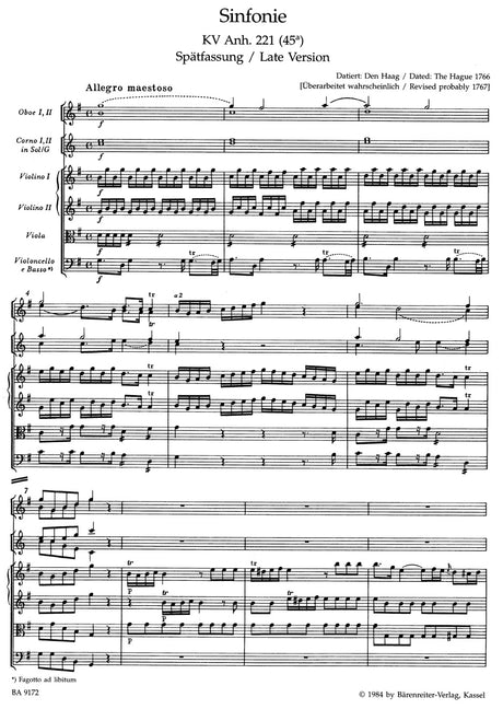 Mozart: Symphony in G Major, K. Anh. 221 (45a)