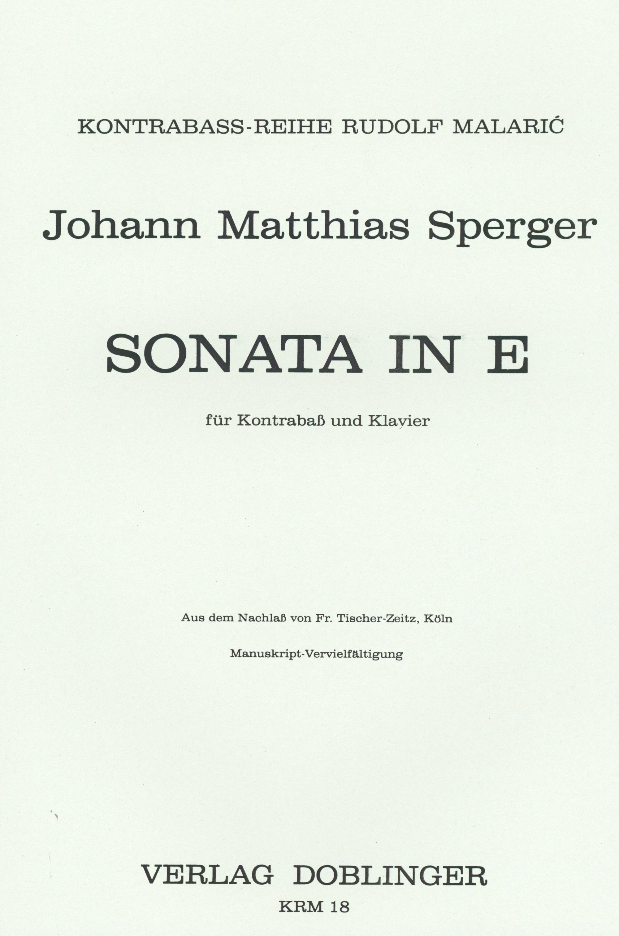 Sperger: Double Bass Sonata in E Major