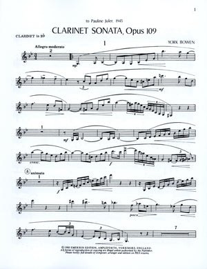 Bowen: Clarinet Sonata, Op. 109