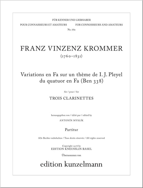 Krommer: Variations on a Theme of Pleyel (arr .for clarinet trio)