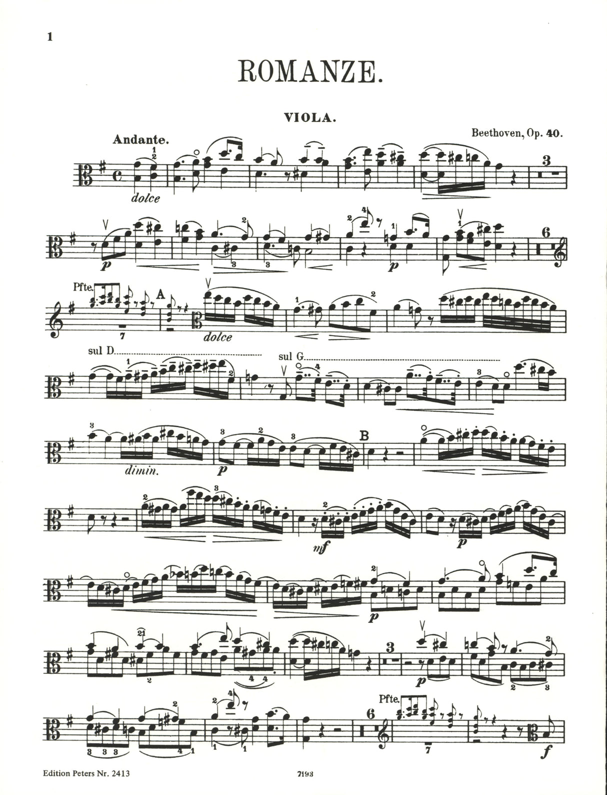 Beethoven: Romances in G Major, Op. 40 & F Major, Op. 50 (arr. for viola)