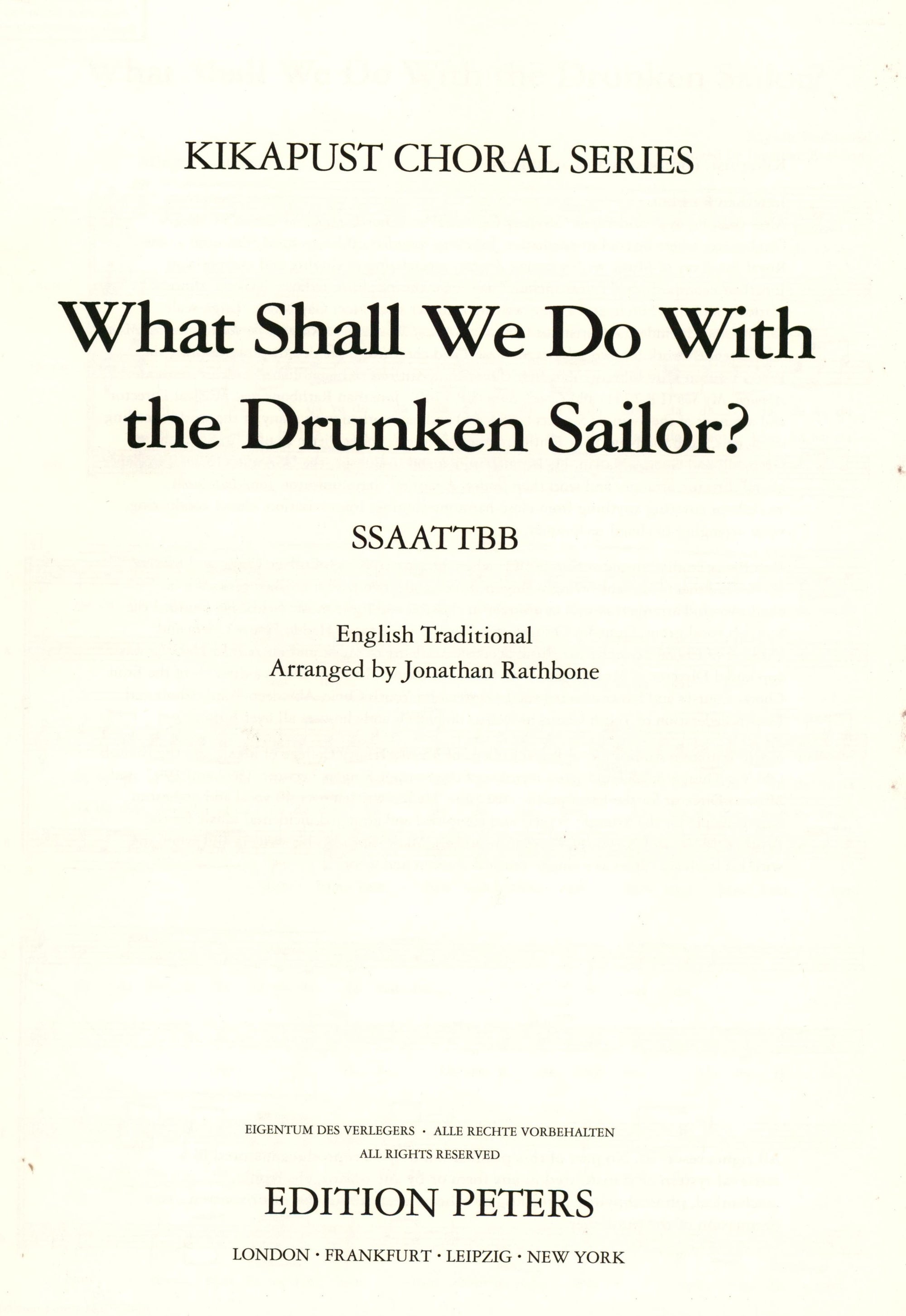 What Shall We Do with the Drunken Sailor? (arr. for SSAATTBB Choir)