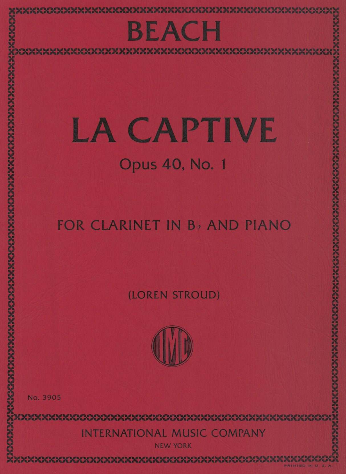Beach: La Captive, Op. 40, No. 1 (arr. for clarinet & piano)