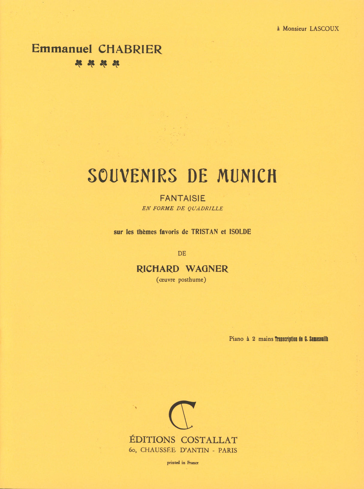 Chabrier: Souvenirs de Munich (arr. for solo piano)