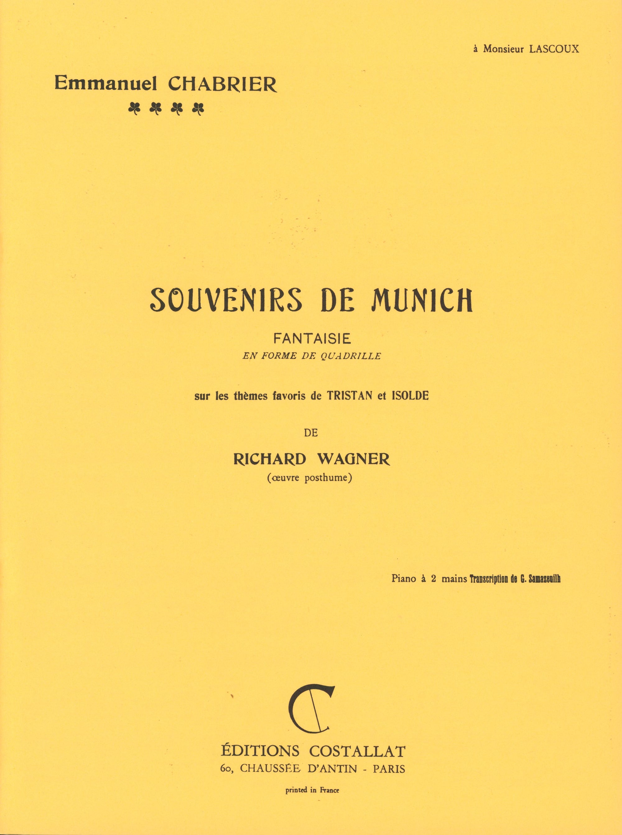 Chabrier: Souvenirs de Munich (arr. for solo piano)