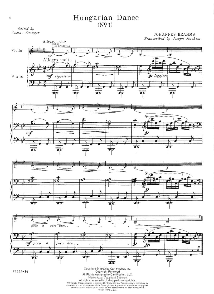 Brahms: Hungarian Dances Nos. 1-5 (arr. for violin & piano)