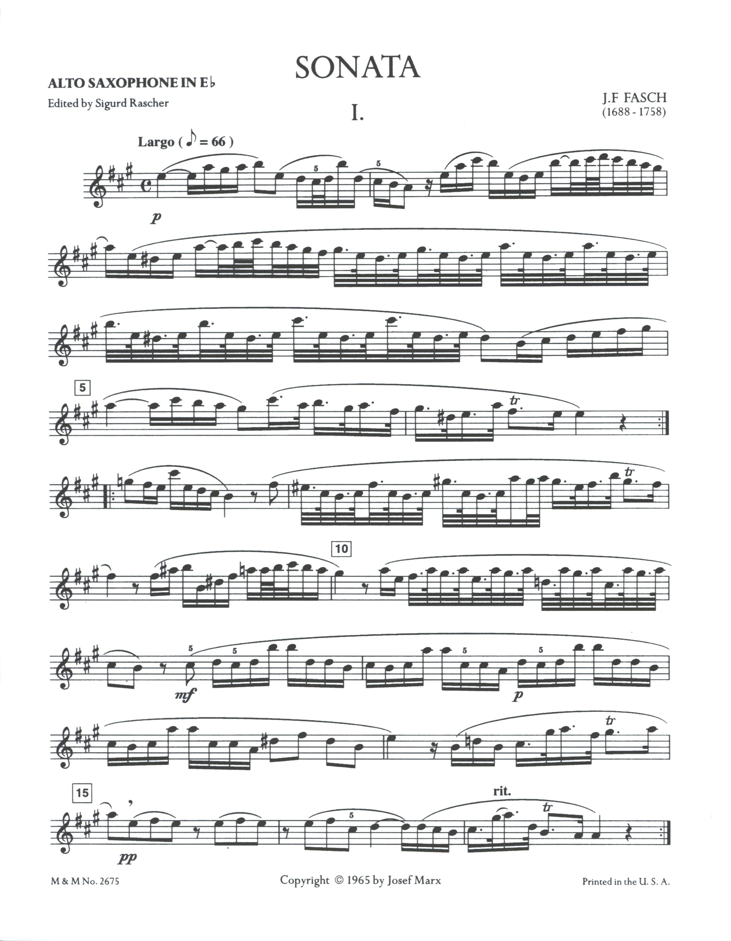 Fasch: Sonata in C Major (arr. for alto sax) - Ficks Music