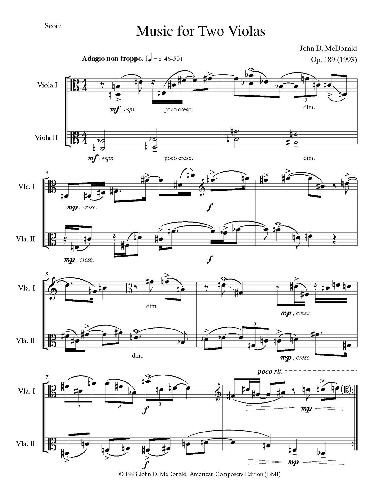 McDonald: Music for 2 Violas, Op. 189