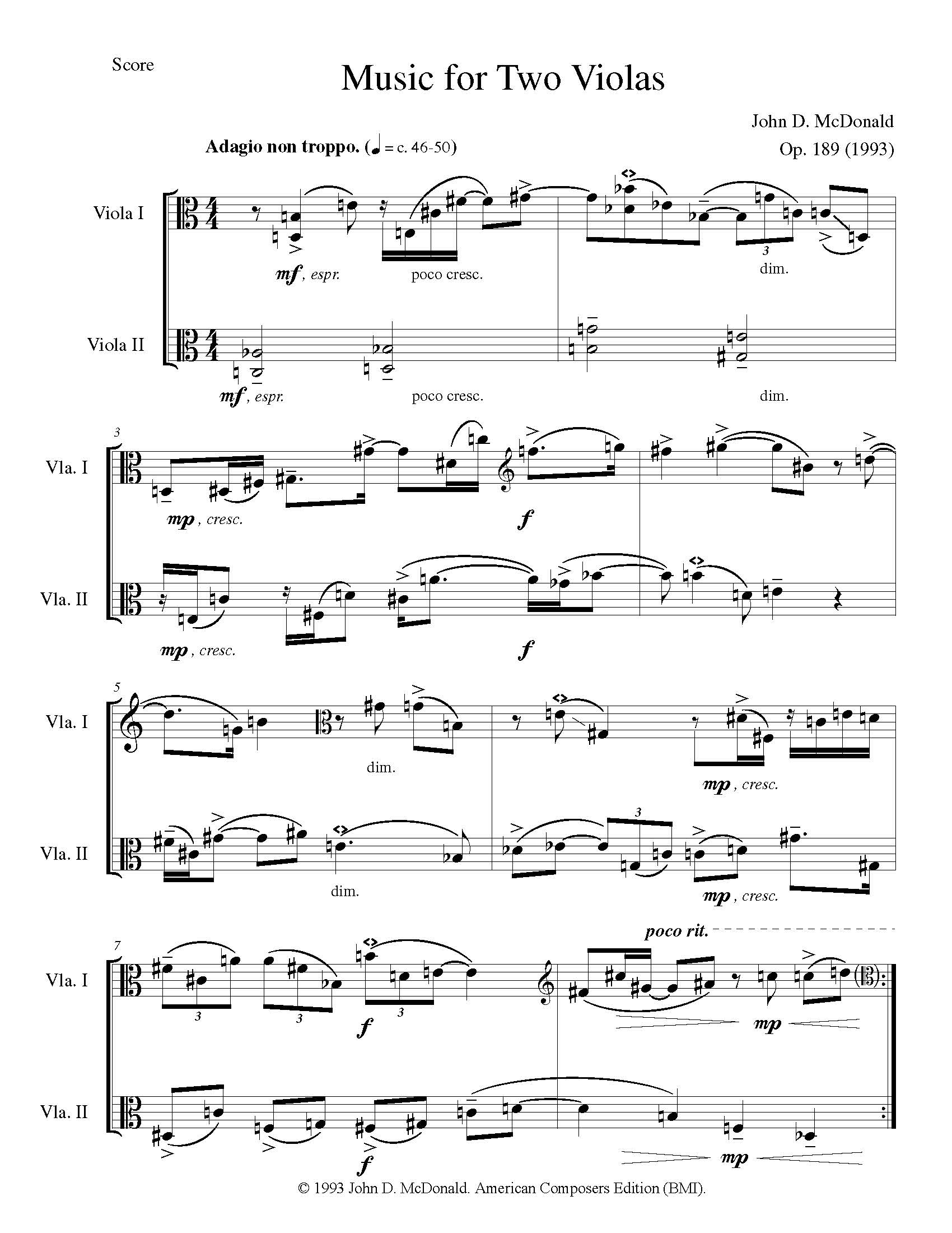 McDonald: Music for 2 Violas, Op. 189