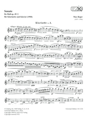 Reger: Clarinet Sonata, Op. 49, No. 2