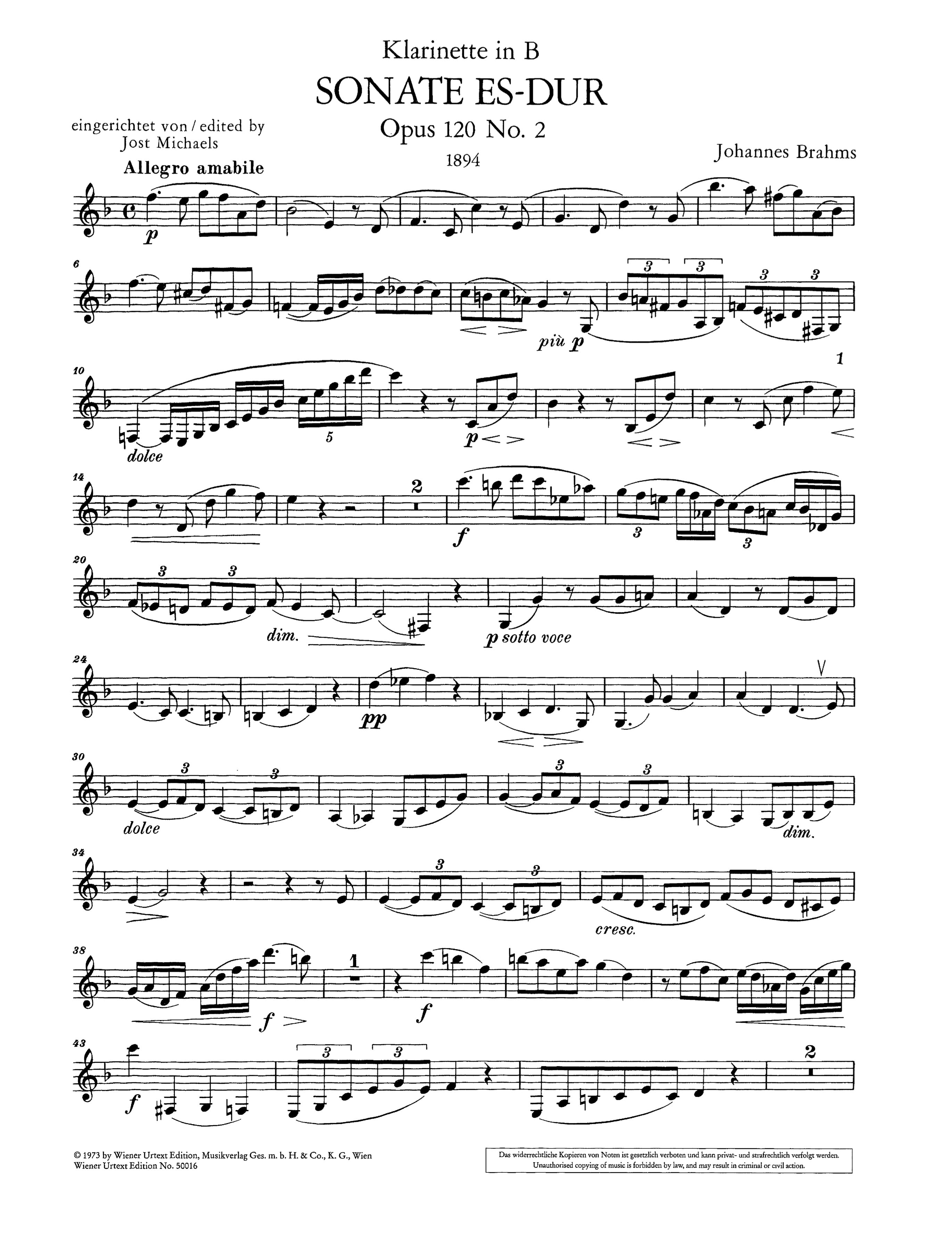 Brahms: Clarinet Sonata in E-flat Major, Op. 120, No. 2 Brahms: Clarinet Sonata in E-flat Major, Op. 120, No. 2